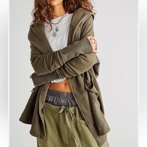 Free People Green Brentwood Hooded Cardigan Sweater Womens S Oversized Boho